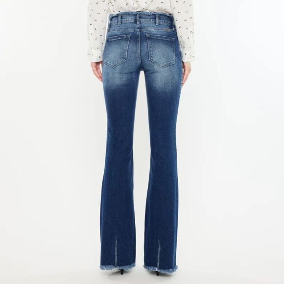 Kancan Veronica Mid Rise Frayed Waist Flare Jeans Button Fly Western Country - Picture 2 of 10